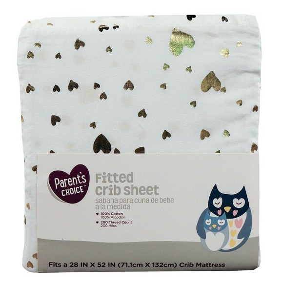 Baby Fitted Crib Sheet White Gold Heart Love - Picture 1 of 4